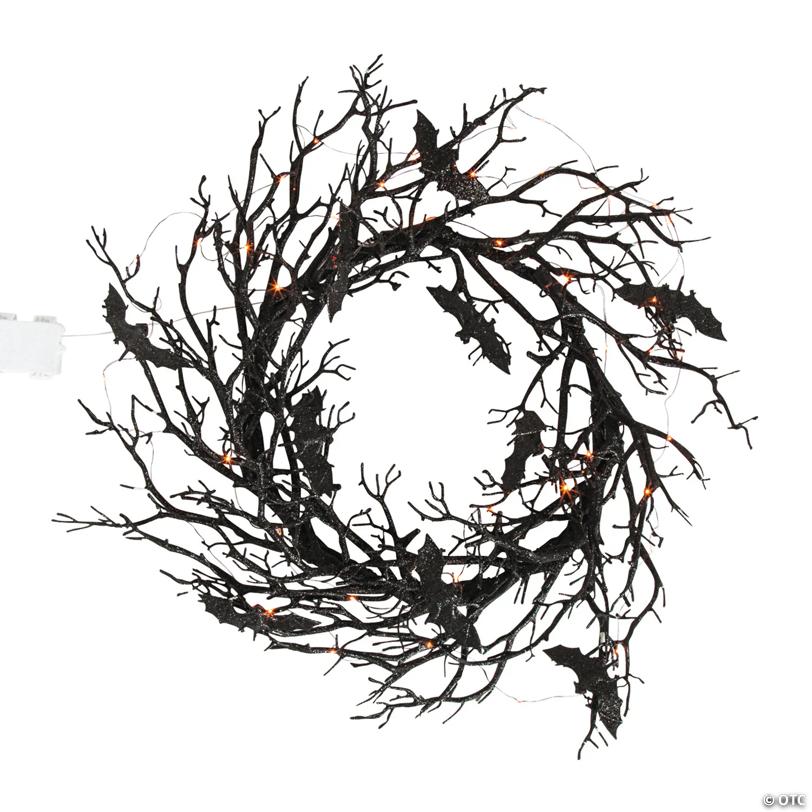 26" Light-Up Black Bat Plastic Wreath Halloween Decoration
