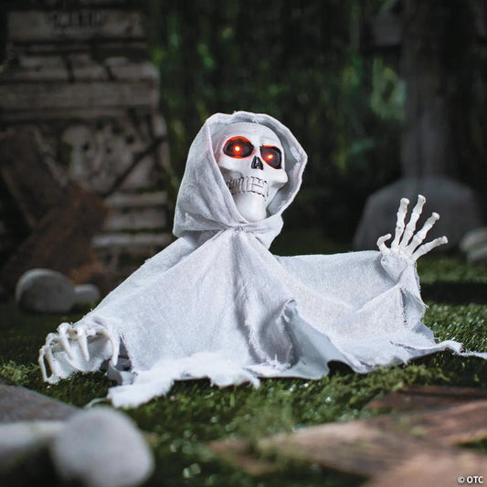 27 1/2" x 13 3/4" Animated Groundbreaker Skeleton with Hooded Cloak