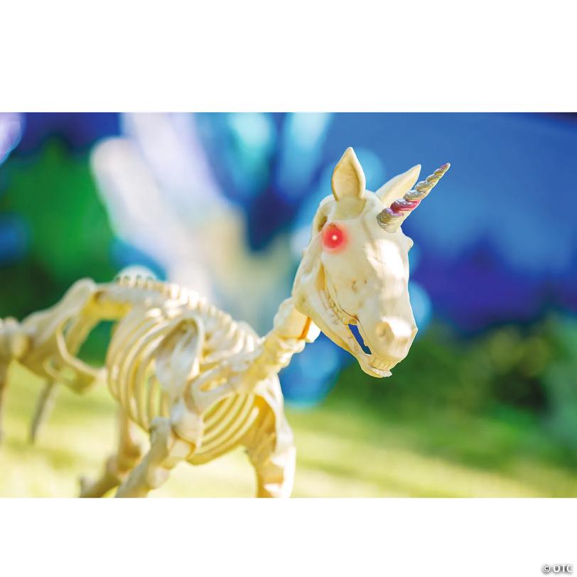 27" Unicorn Skeleton Plastic Halloween Decoration with Glowing Eyes