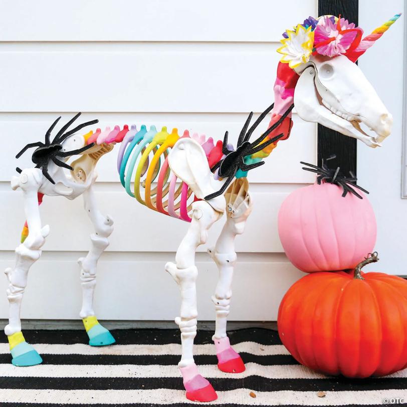 27" Unicorn Skeleton Plastic Halloween Decoration with Glowing Eyes