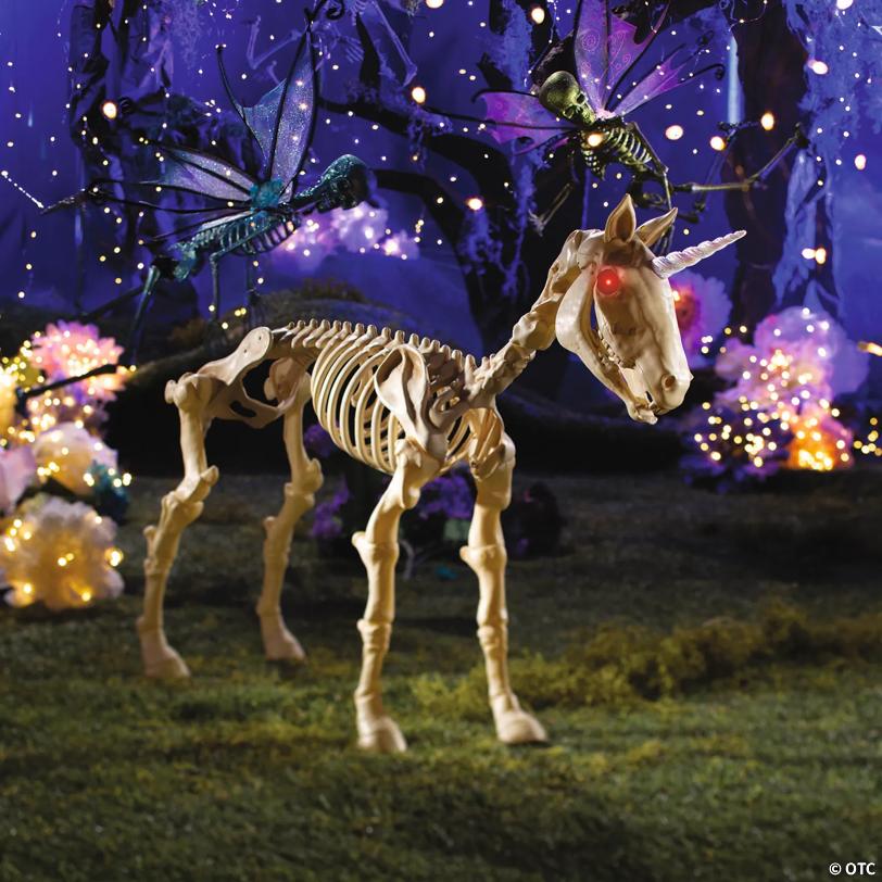 27" Unicorn Skeleton Plastic Halloween Decoration with Glowing Eyes