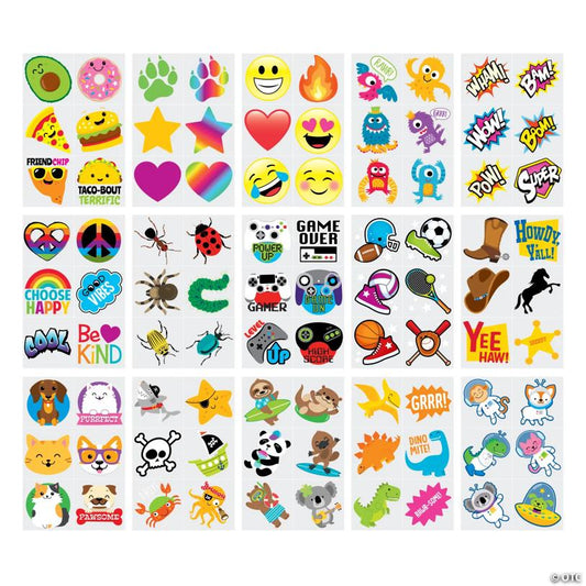 2” Bulk 720 Pc. Colorful Paper Temporary Tattoo Assortment