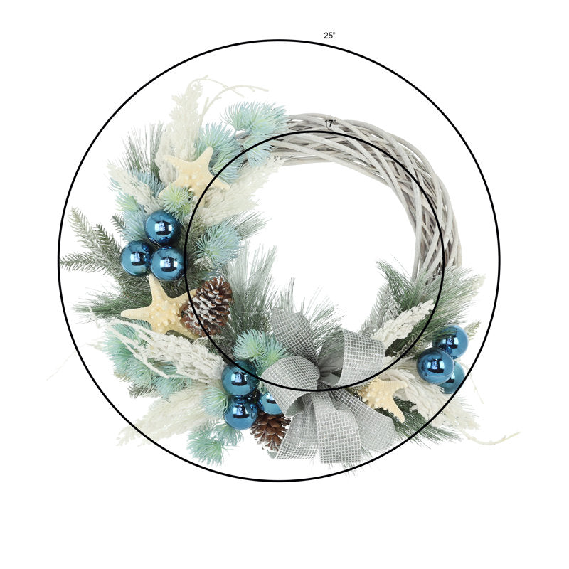 23" Christmas Wreath hung on a wooden door