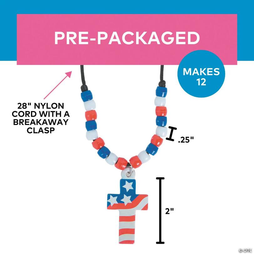 28" Cross with American Flag Necklace Craft Kit – Makes 12