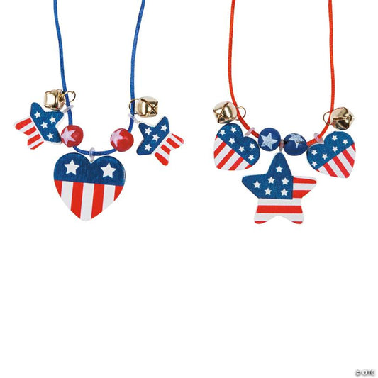 28" Patriotic Wood Beads & Bells Breakaway Necklace Craft Kit - Makes 12