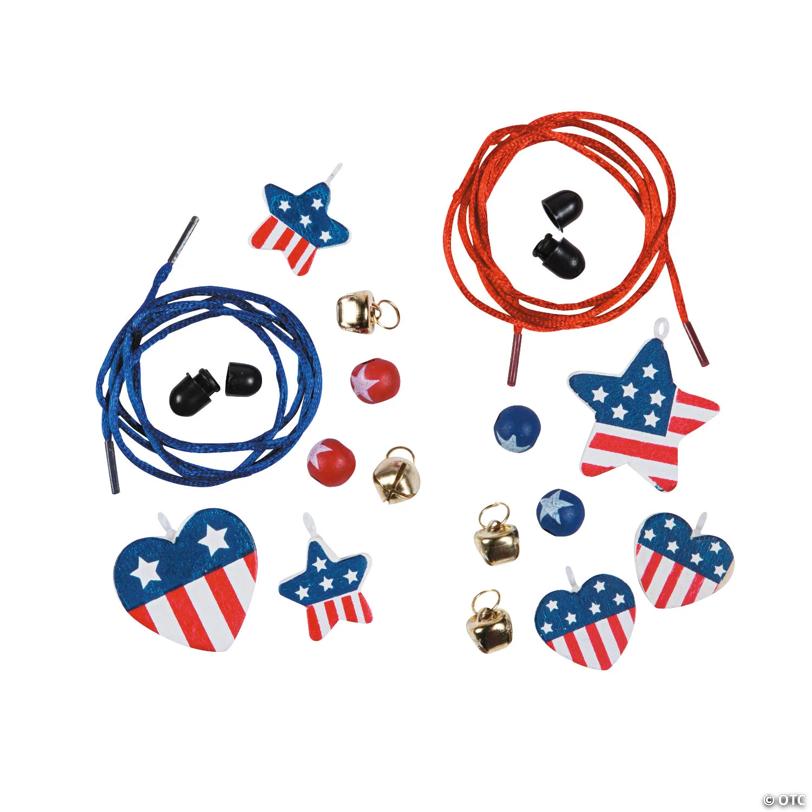 28" Patriotic Wood Beads & Bells Breakaway Necklace Craft Kit - Makes 12