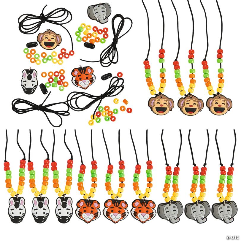 28" x 1 1/2" Zoo Animal Plastic Bead Necklace Craft Kit - Makes 12