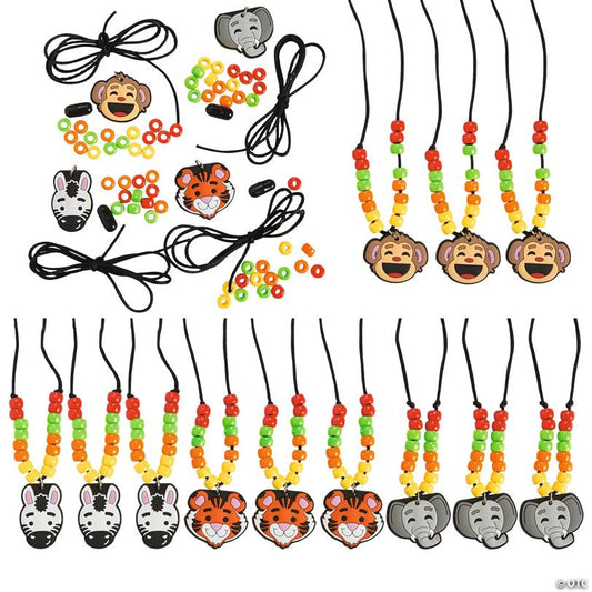 28" x 1 1/2" Zoo Animal Plastic Bead Necklace Craft Kit - Makes 12