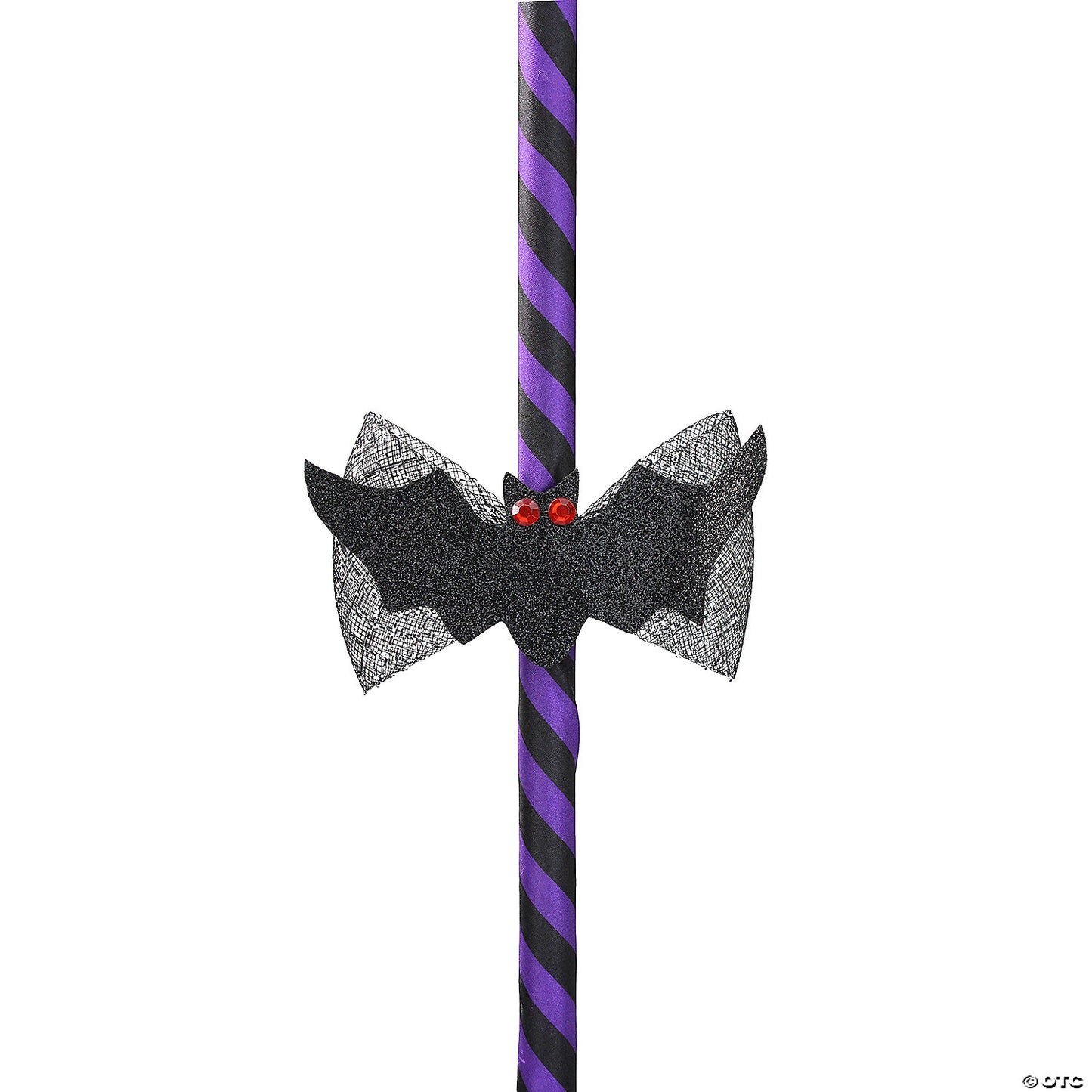 29" Purple and Black Striped Animated Witches Halloween Broom with Bat Accents | USA Decoration®