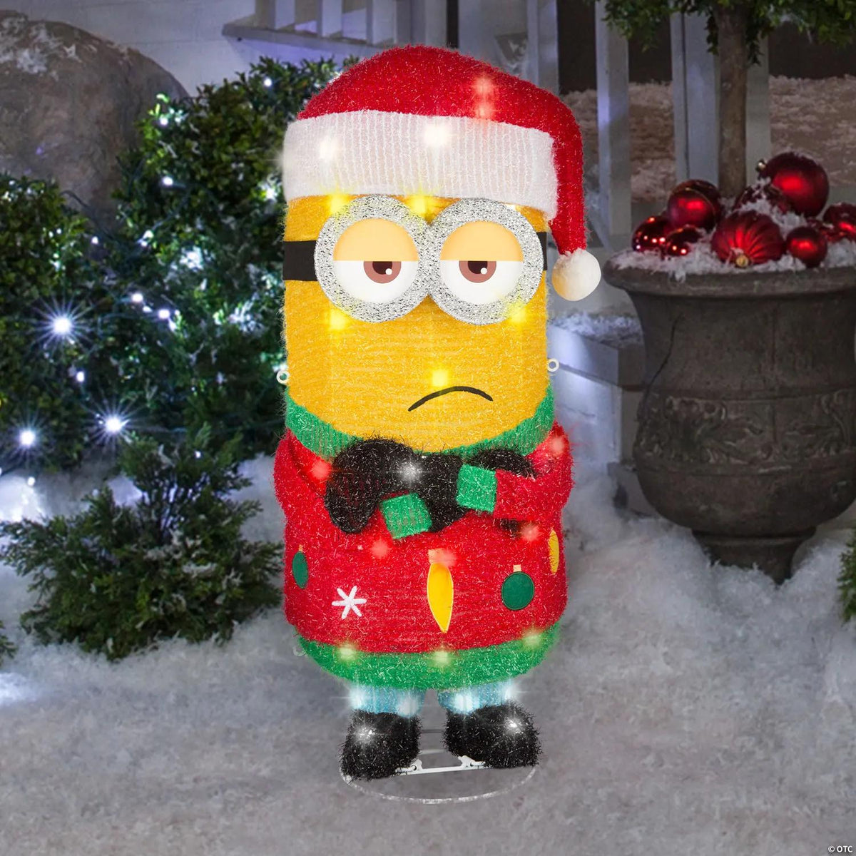 29-inch light-up Minions Kevin in a Santa hat tinsel sculpture