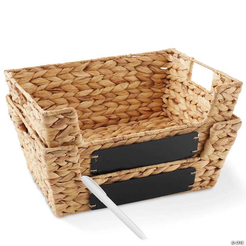 2Pk Wide Pantry Baskets, Hyacinth Wicker Kitchen Storage Bins For Shelves