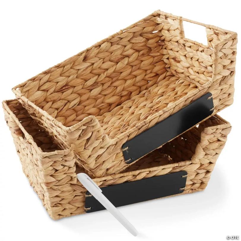 2Pk Wide Pantry Baskets, Hyacinth Wicker Kitchen Storage Bins For Shelves