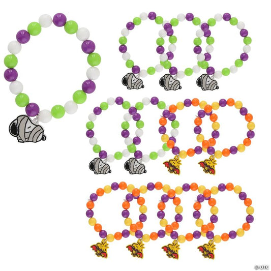 2 1/2" Halloween Peanuts Snoopy & Woodstock Beaded Bracelets with Charm – 12 Pc.