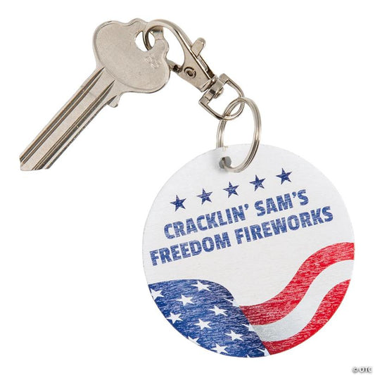 2 1/2" Personalized Patriotic Stars & Stripes Wood Keychains - 24 Pc.