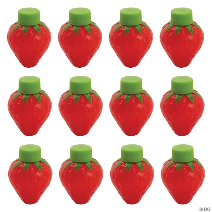 2 1/2" Red Strawberry-Shaped Plastic Bubble Bottles - 12 Pc.
