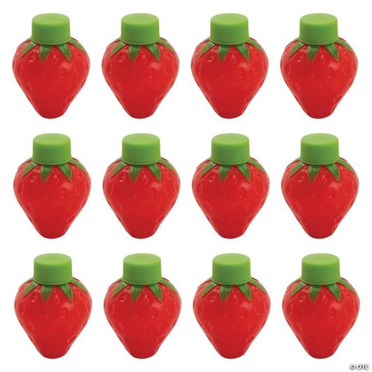 2 1/2" Red Strawberry-Shaped Plastic Bubble Bottles - 12 Pc.