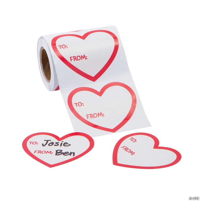 2 1/2" Valentine's Day To/From Heart Sticker Roll - 100 Pc. | USA Decoration®