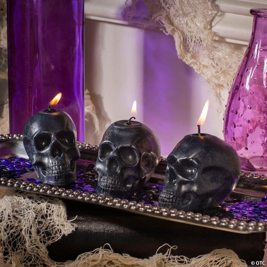 2 1/4" Black Skull-Shaped Wax Candles - 3 Pc.