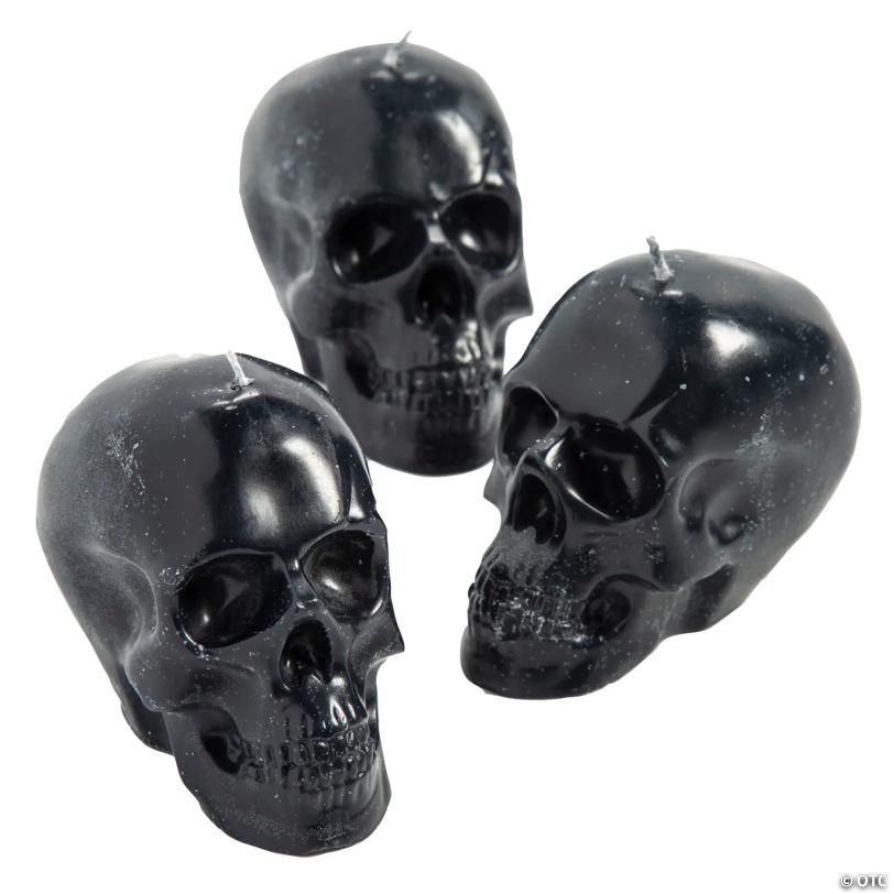 2 1/4" Black Skull-Shaped Wax Candles - 3 Pc.
