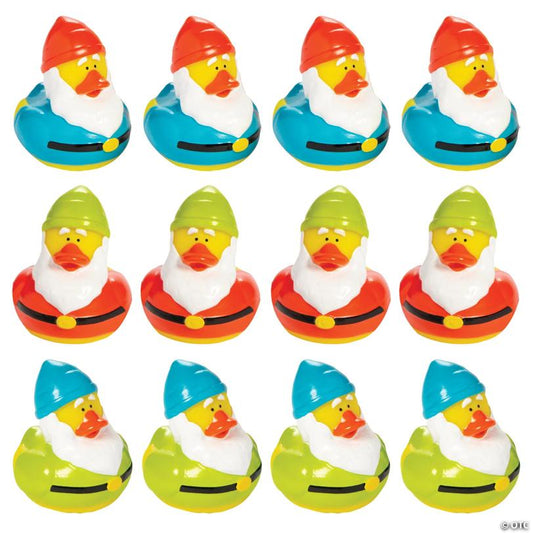 2 1/4" Gnome Assorted Bright Colors Vinyl Rubber Ducks - 12 Pc.
