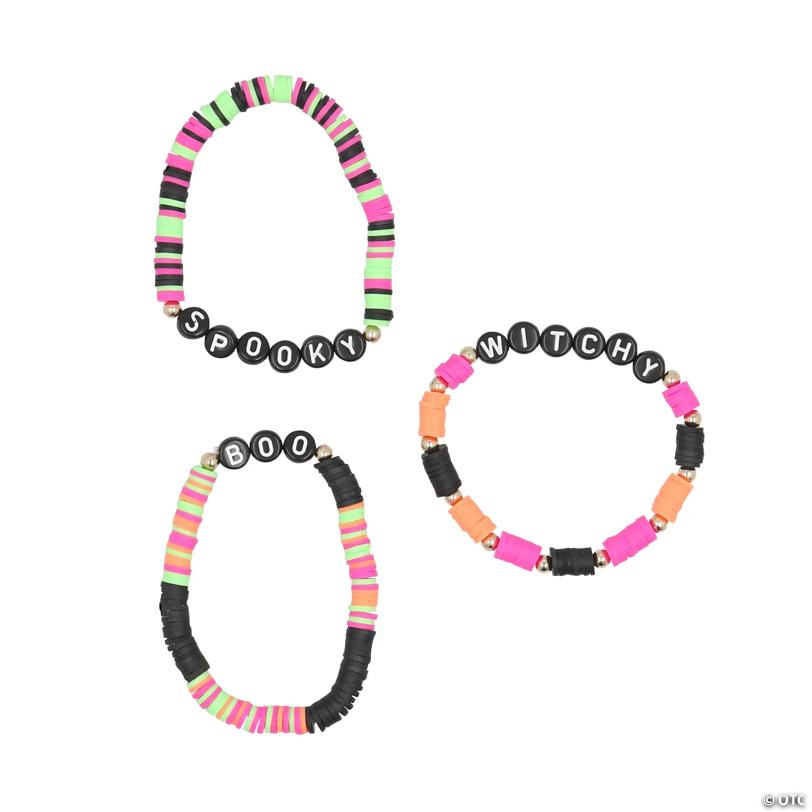 2 1/4" Halloween Spooky, Boo & Witchy Disc Bead Bracelets - 12 Pc.