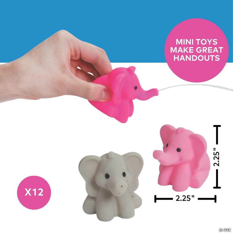 2 1/4" Mini Pink & Gray Elephant Vinyl Squirt Toys – 12 Pc.