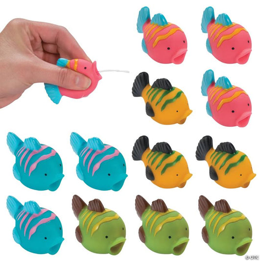 2 1/4" Mini Red, Green, Yellow & Blue Big Mouth Fish Squirt Toys - 12 Pc.