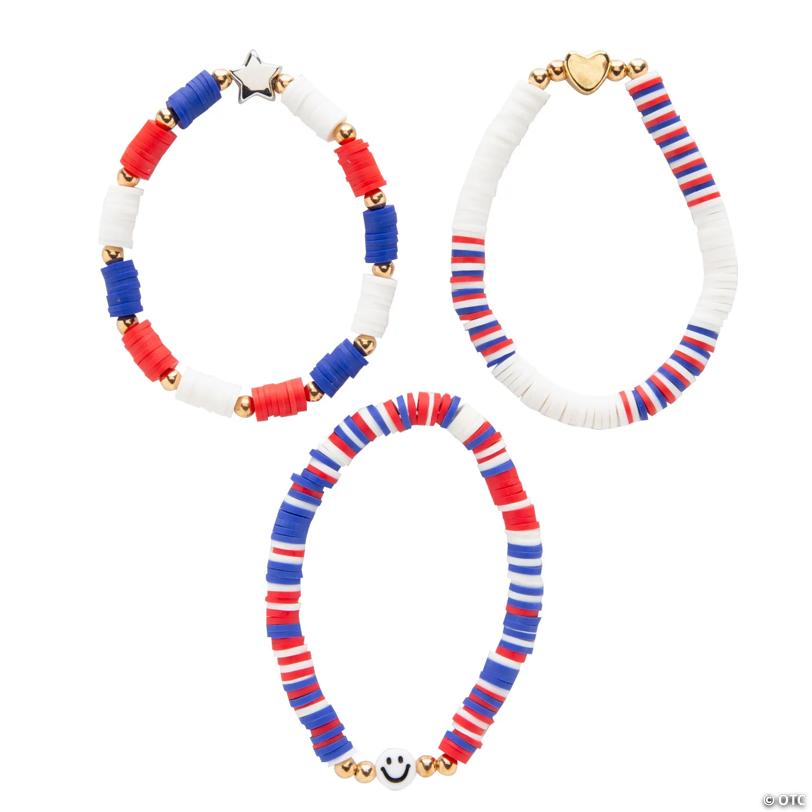2 1/4" Patriotic Disc Bead Friendship Bracelets - 12 Pc.