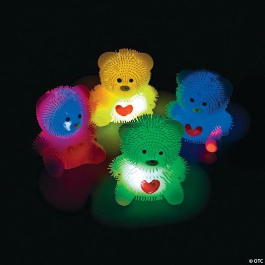 2 3/4" Bright Multicolored Light-Up Vinyl Bears with Hearts - 12 Pc.
