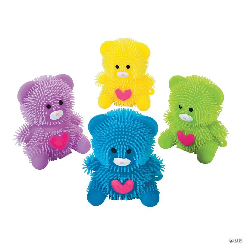 2 3/4" Bright Multicolored Light-Up Vinyl Bears with Hearts - 12 Pc.