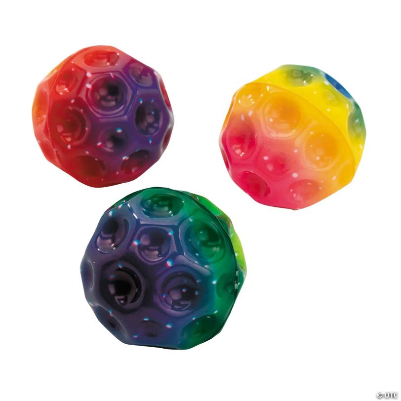 2 3/4" Light-Up Rainbow Color Cratered Surface Hi-Bounce Balls - 12 Pc.
