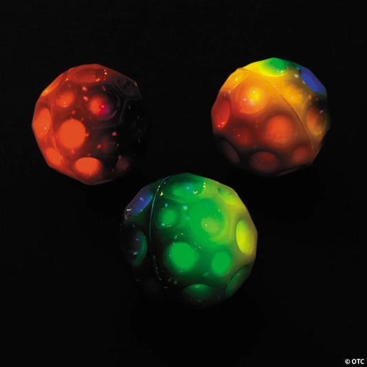 2 3/4" Light-Up Rainbow Color Cratered Surface Hi-Bounce Balls - 12 Pc.