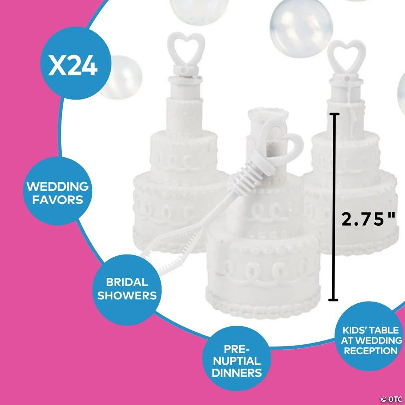 2 3/4" Mini Wedding Cake-Shaped Plastic Bubble Bottles – 24 Pc.