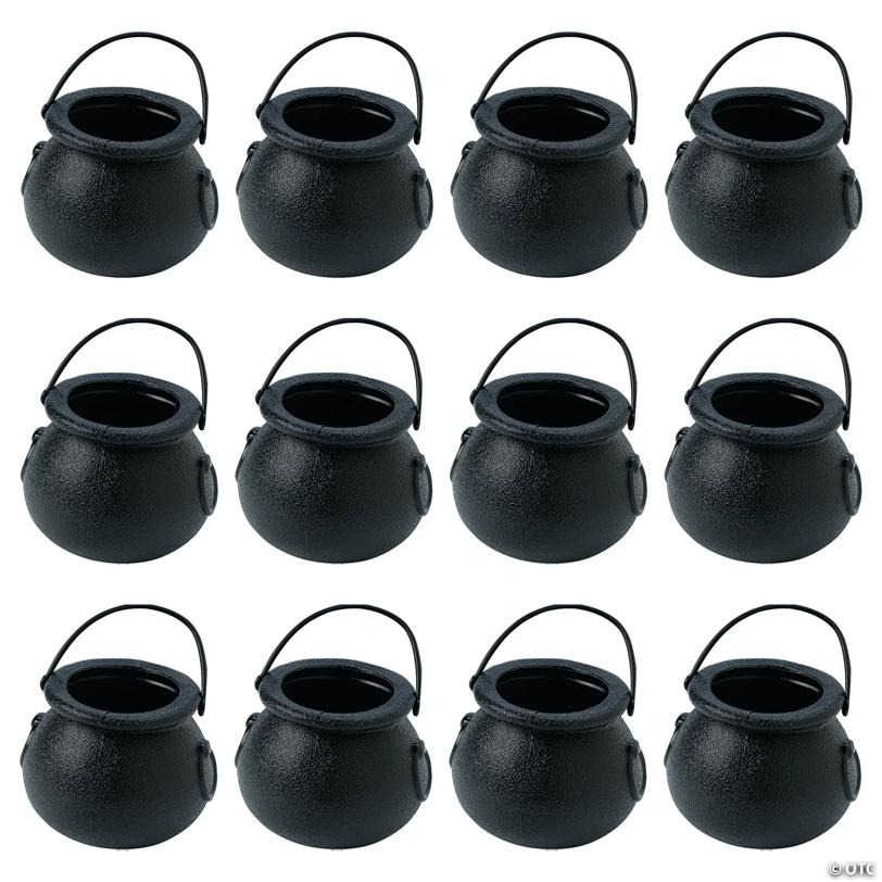 2 3/4" diam. Black BPA-Free Plastic Cauldrons with Handle - 12 Pc.