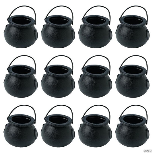 2 3/4" diam. Black BPA-Free Plastic Cauldrons with Handle - 12 Pc.