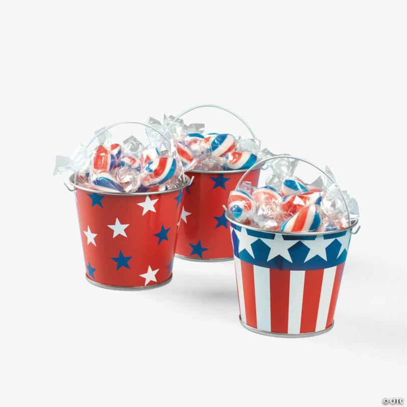 2 3/4" x 3 1/4" Mini USA Patriotic Design Metal Pails - 12 Pc.
