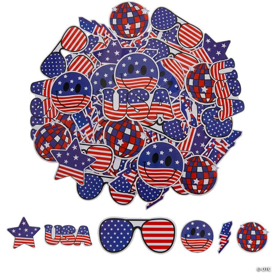 2" – 3" Bulk Patriotic Stars & Stripes Jumbo Vinyl Stickers - 144 Pc.