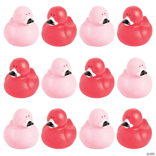 2" Bright and Soft Pink Colored Flamingo Rubber Duck Toys - 12 Pc.