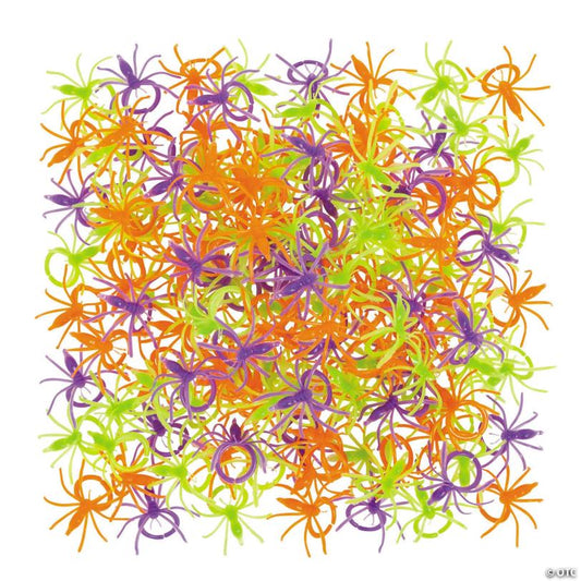 2" Bulk 144 Pc. Assorted Neon Color Plastic Halloween Spider Rings