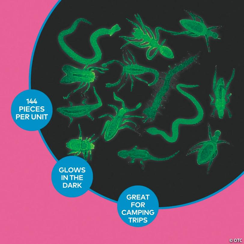 2" Bulk 144 Pc. Mini Glow-in-the-Dark Creepy Crawly Vinyl Bugs
