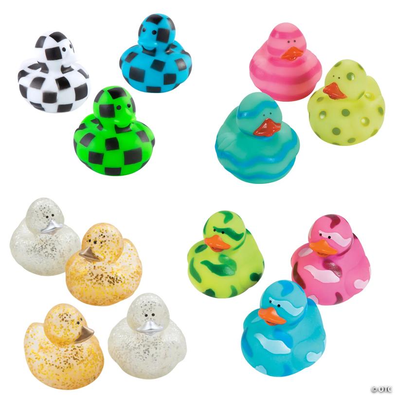 2" Bulk 48 Pc. Bright & Colorful Pattern Rubber Duck Assortment