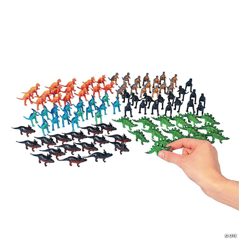 2" Bulk 96 Pc. Mini Dino-Mite Plastic Dinosaur Toy Assortment