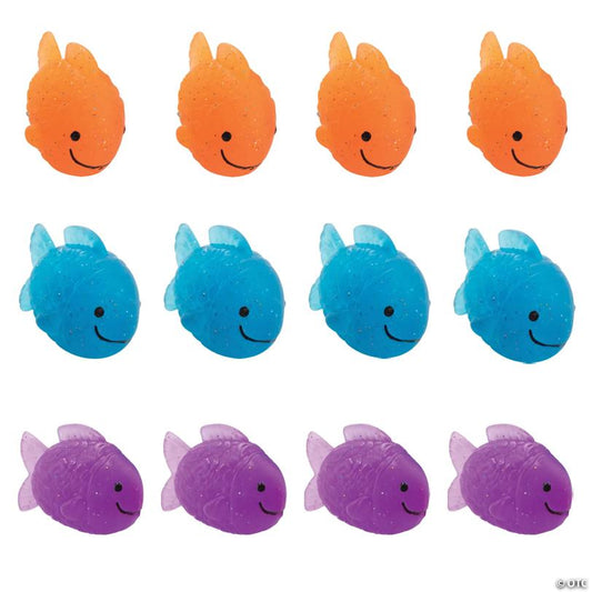 2" Fish-Shaped Orange, Blue & Purple Rubber Bouncy Balls - 12 Pc.