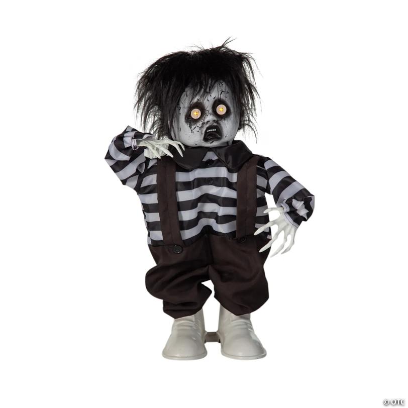 2 Ft. Black & White Scary Boy Animated Prop Standing Halloween Decoration