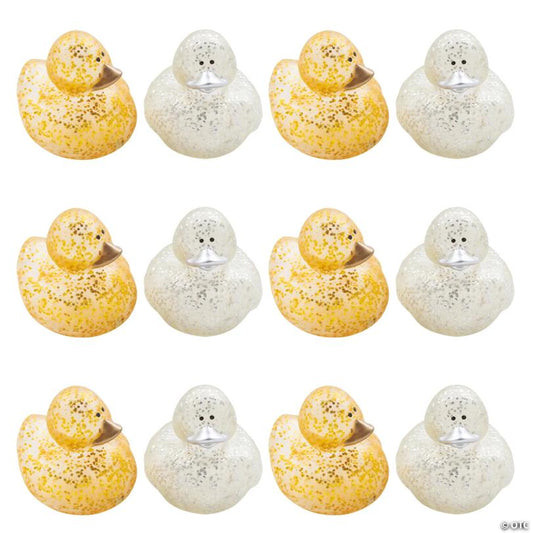 2" Gold & Silver Glitter Sparkle Clear Rubber Ducks - 12 Pc.