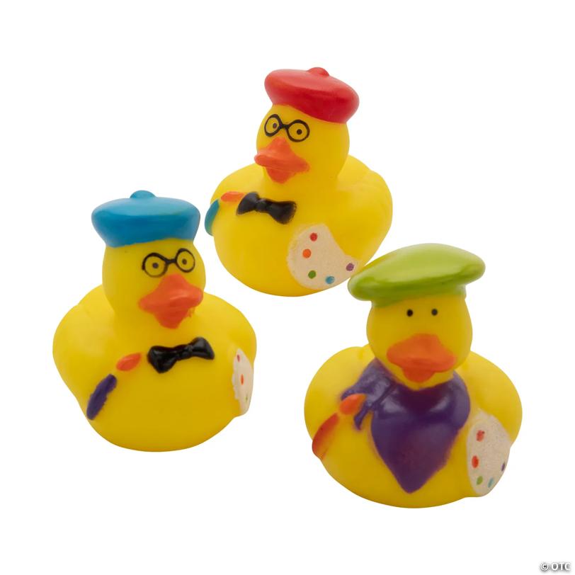 2" Little Artist Painter Rubber Ducks with Paint Palettes - 12 Pc.