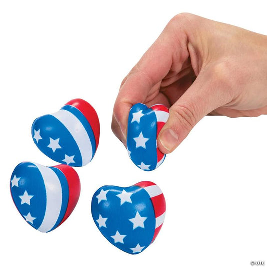 2" Mini Patriotic Heart Foam Stress Toys Assortment - 24 Pc.