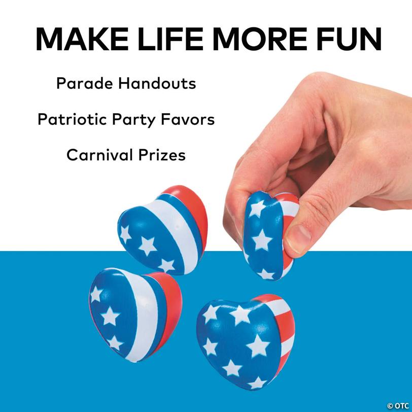 2" Mini Patriotic Heart Foam Stress Toys Assortment - 24 Pc.