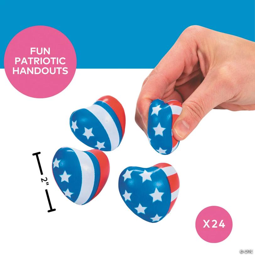 2" Mini Patriotic Heart Foam Stress Toys Assortment - 24 Pc.