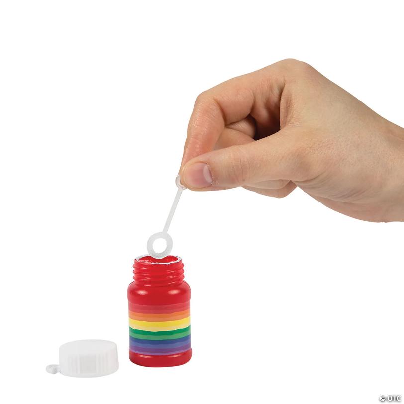 2" Mini Rainbow-Striped Plastic Bubble Bottles with Wand - 24 Pc.